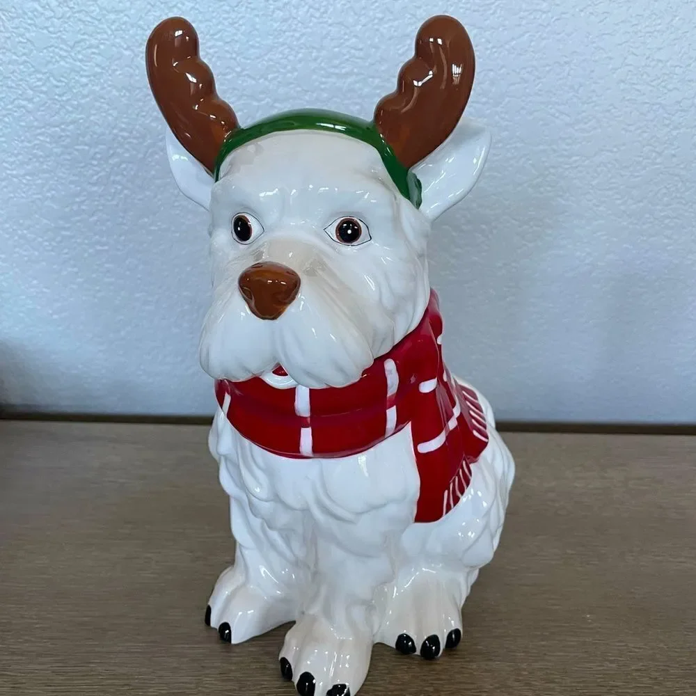 Reindeer Dog Ceramic Christmas Holiday Cookie Treat Jar